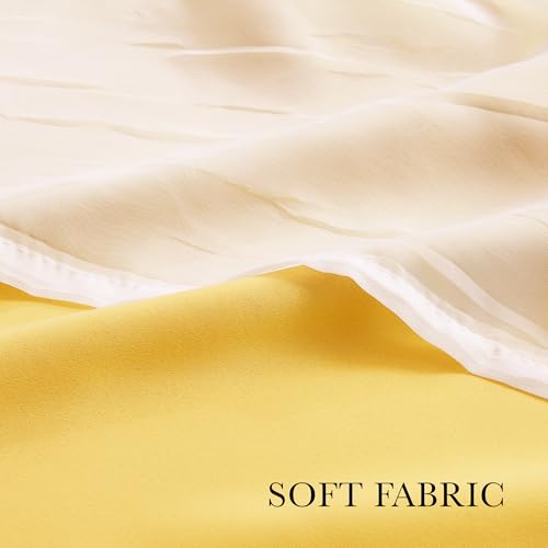 Image of PONY DANCE Blackout Curtains, 52 W by 84 L, Lemon Yellow, 2 Pieces | Curtains 84 inches Long with Sheer Overlay Nursery Panels for Bedroom /Living /Dining Room