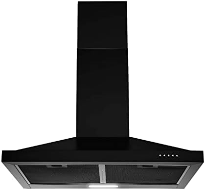 SNDOAS Black Range Hood 24 inch,Black Vent Hood,Stainless Steel Chimney-Style 24 inch Range Hood,Ductless Range Hood with 3-Speed Exhaust Fan,LED Light,Wall Mount Kitchen Hood,Over Stove Vent