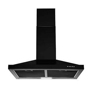 SNDOAS Black Range Hood 24 inch,Black Vent Hood,Stainless Steel Chimney-Style 24 inch Range Hood,Ductless Range Hood with 3-Speed Exhaust Fan,LED Light,Wall Mount Kitchen Hood,Over Stove Vent