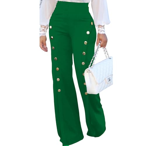 PINSV Women's Stretchy Bootcut Pull On Dress Pants Business Casual Work Pants L Green