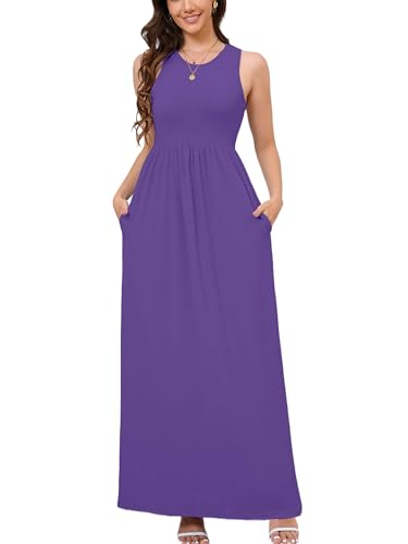 Image of DEARCASE Women's Sleeveless Maxi Dress Casual Plain Loose Summer Vacation Beach Long Dresses with Pockets