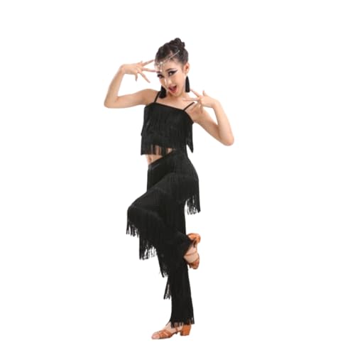 Conjunto de 2 Piezas de Baile Latino con Flecos para niñas, Camisola con borlas, Traje de Baile de salón, Vestido de Fiesta, Ropa de Baile