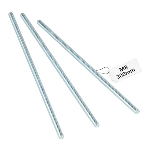 3 Pièces Tige Filetée M8 x 300 mm, Tiges Filetées en Acier Galvanisé, Tige Filetee avec Filetage Métrique Complet & Classe de Résistance 4, Goupille Filetée Métrique Boulon Fileté Tiges Métallique
