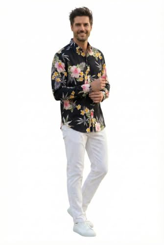 Image of Family Matching Hawaiian Clothes, Hibiscus Black | Black Hibiscus Print • Soft Rayon Fabric • Family Matching Outfits • Vacation Ready • Luau Party Wear