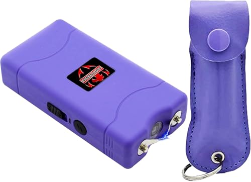 FIGHTSENSE Self-Defense Kit 1/2oz Pepper Spray & Mini Stun Gun for Men & Women,25 Burst,12 Foot Range,1.60 µC Painful Charge,LED Flashlight,Safety Switch (Violet)