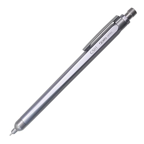 Image of OHTO GS01 Silver Quick Dry Roller Gel Pen 0.5mm Needle Point Tip | Premium Aluminum Body, Refillable Black Ink Pen for Office, Journaling, Writing & Gifts | AP- Certified Japan