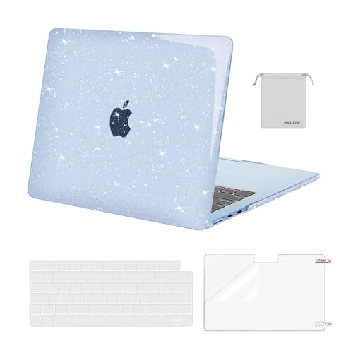 MOSISO Custodia Compatibile con MacBook Air 13 Cover M5 M4 M3 M2 2026-2022 A3449 A3240 A3113 A2681, Glitter Case per MacBook Air 13,6'' Liquid Retina&Copritastiera&Pellicola&Borsa, Celeste
