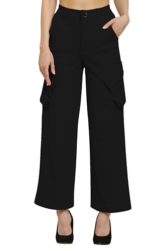 Image of Fashion Women's Casual Cargo Pants Flared High Waist Relaxed Fit Stretchable Parallel Trousers