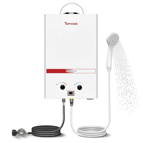 TOPWISH Portable Propane Water Heater Tankless, 8L 2.11GPM Instant Gas Hot Water Heater 54,500 BTU with Digital Display Handle Overheating Protection for Outdoor Camping RV Cabin Shower