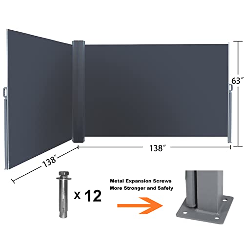 Zlinke CLP 276 Inch X 63 Inch Double Retractable Side Awning,Waterproof & Uv-Resistant,Folding Privacy Screen Room Divider Roll Up Balcony(Grey) thumb #2
