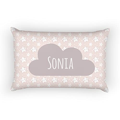 SAQUITOMAGICO Cojin/Almohada para Bebe Personalizado con su Nombre.Nuevos Modelos.-Muy Suaves (Estrellas Rosas)