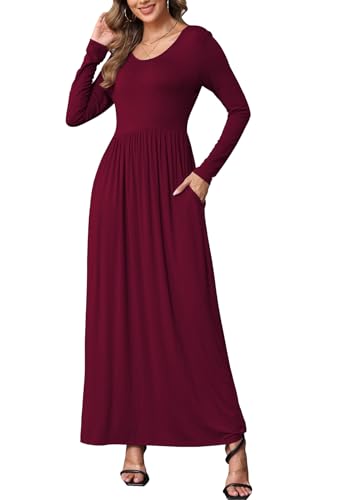 Image of EUOVMY Women's Long Sleeve Loose Maxi Dresses Casual Long Dresses with Pockets