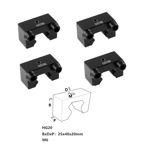 GooEquip Linearführung HGR20 2 x Linearschienen und 4 x Lagerblöcke, 3D Drucker CNC Teile (4 x HGR20 Schienenstopper)