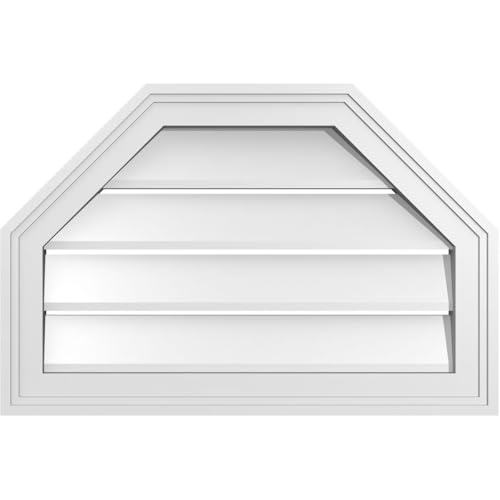 24"W x 16"H Octagonal Top Surface Mount PVC Gable Vent: Functional, w/ 2"W x 1-1/2"P Brickmould Frame by Ekena Millwork - Used condition - CA$20.47