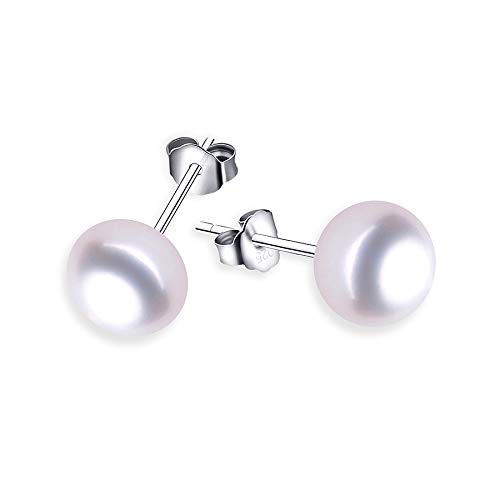 Pendientes de tuerca de perlas naturales de agua dulce 10-11mm joyería de ley 925