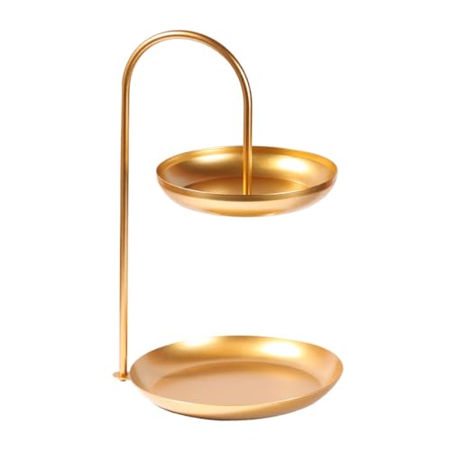 Locadence Organizador de joyas de mesa de 2 niveles, plato decorativo de hierro, organizador de cosméticos, estante de exhibición de postres, bandeja de almacenamiento, torre (Oro)