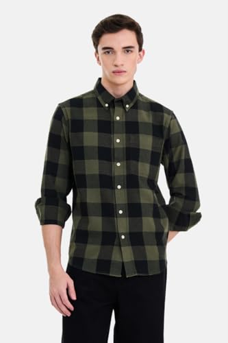 Image of SNITCH Men Casual Plus Size Shirt | Regular Fit Long Sleeve Spread Collar Plaid Pattern | 100% Cotton & Breathable Dobby Fabric for Casual Office Wear & Stylish Everyday Use