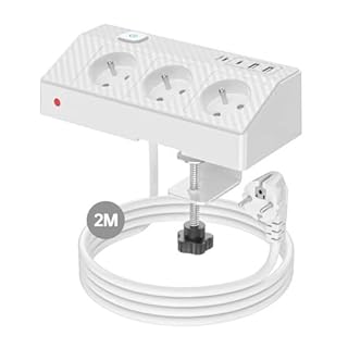 Multiprise de Bureau PASSUS 7 en 1 avec 3 Sorties AC Française,4 Ports USB,Protection Anti-Surtension,Câble 2m, Interrupteur,4000W/16A,Multiprise de Table avec USB C (PD 20W) pour Bureau/Maison