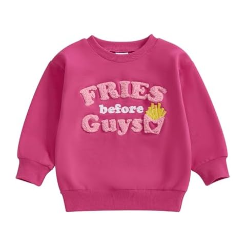 ZyHwShine Toddler Baby Girl Valentines Day Outfit Letter Embroidery Sweatshirt Crewneck Pullover Long Sleeve Sweater Clothes (fries before guys-Purple, 12-18 Months) Cover