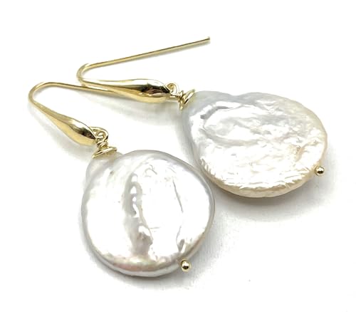Perles baroques blanches boucles d'oreilles vermeil 24 K bijoux pierres gemmes