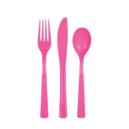 Hot Pink Solid Assorted Plastic Cutlery - Classy & Elegant Flatware Design - Perfect for Parties, Weddings & Events - 18ct