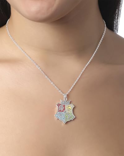 Harry Potter Hogwarts Crest Necklace Official License, 16"+2" Silver Flash-Plated Harry Potter Necklace for Women2