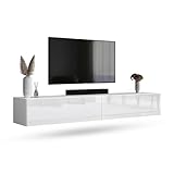 Planetmöbel Meuble TV West, Table TV 200 cm de Long, Meuble Tele Suspendu ou posé au Sol, Table Television pour Salon, 2X Meuble TV 37,8 x 100 x 30 cm, Blanc