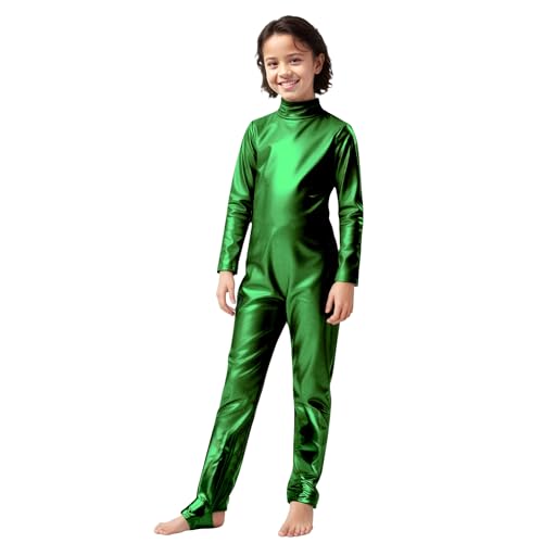 Disfraz entero metálico para niñas manga larga, Catsuit brillante miniatura 1