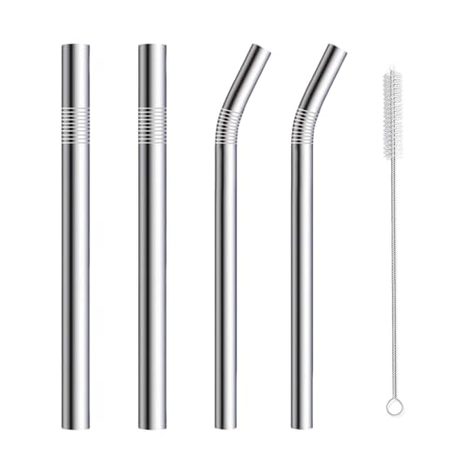4-Pack Stainless Steel Straws, 12mm/8mm Extra Wide Reusable 