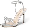 DREAM PAIRS Sandalias de Cristal con Doble Lazo para Mujer, Tacón Slingback Transparente, Punta Cuadrada para Fiesta Boda 2