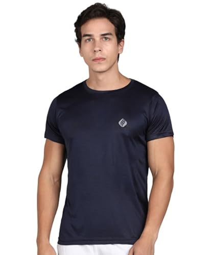 Image of Rodya Men's Solid Navy Blue Active Wear Short Sleeve Athletic T-Shirts for Gym, Running, Yoga, Crossfit