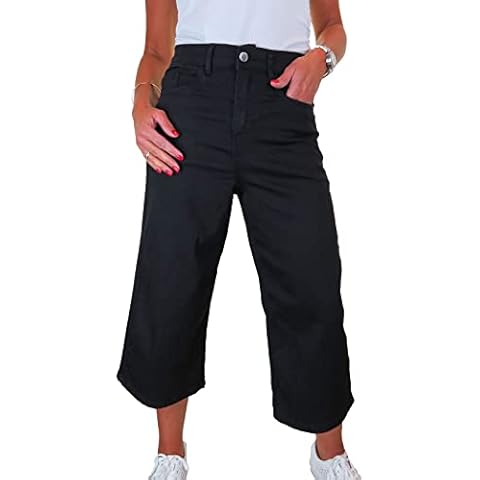 Paulo Due Women's High Waist Denim Culotte Jeans Ladies Crop Wide Leg Stretch Denim Capris Black 10-22 (16) Cover