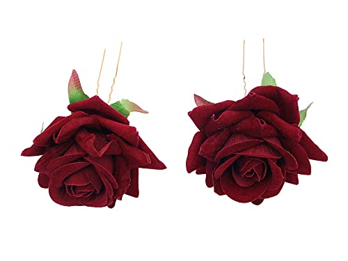 Image of Vogue Hair Accessories Light Weight Rose Flower Bun Maker Juda Pins Hair Accessories (Maroon Set -2)