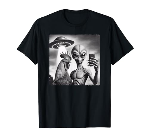 Encuentro OVNI Selfie Alien Rooster Camiseta