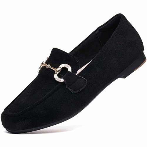 Women's Black Loafers 8W Low Heel Slip-On Flats
