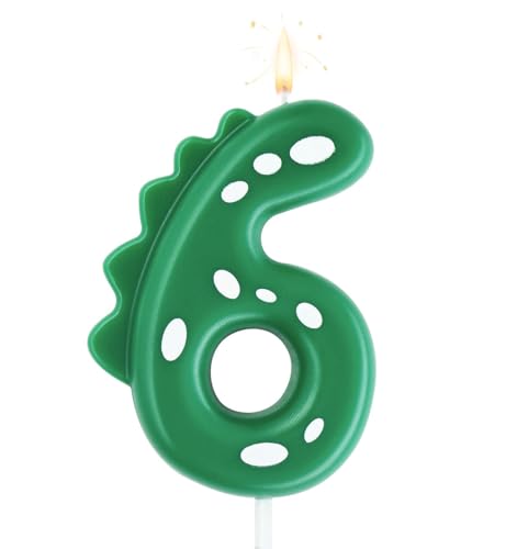 Birthday Candle 6 for Cakes, 7cm Big Size Dinasour Number Candle for Cake Decoration, Dinasour Theme Forest Theme Birthday Party, Green