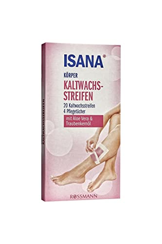 ISANA - Tiras de cera fría para cuerpo (20 unidades, con aloe vera y aceite de semilla de uva, 20 tiras de cera fría y 4 toallitas de cuidado, para piernas y cuerpo)