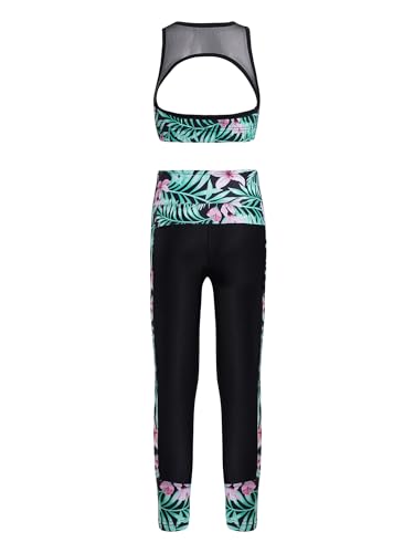 Kids Girls Gymnastics Outfit Tracksuit Cutout Back Crop Tank Sport Bra with Yoga Leggings Compression Tights Sets3