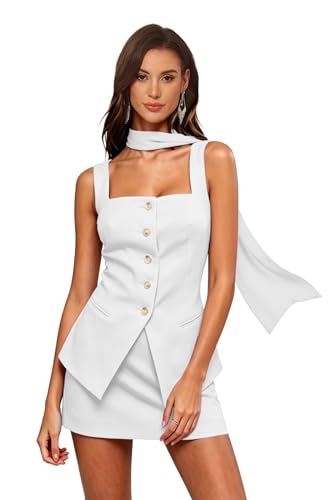 2 Piece Sets for Women Square Neck Summer Business Outfits