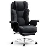OwgeinSet Big and Tall Office Chair, Ergonomic Leather Reclining Chair with Footrest, High-Back Comfy Executive Computer Desk Chairs with Lumbar Support, Wide Seat, 400LBS (Black)