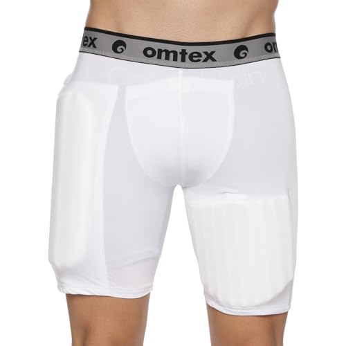 Image of omtex Compression Batting Shorts for Right-Handed Cricketers with Inner Pad - Black