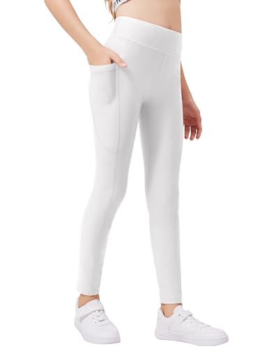 Zaclotre Girls Fleece Lined Leggings Warm Winter Running Tights for Kids High Waist Athletic Yoga Pants with Pockets