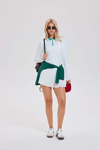 Image of Tennis Skirt Sets for Women Zipper Color Block High Waisted Golf Polo Two Piece Skirt Set Women 2 Piece Outfits
