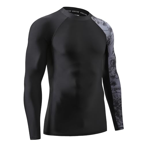 HUGE SPORTS Men's Rash Guard Long Sleeves UPF 50+ UV Sun Protection Quick Drying Splice Compression Swim Shirts