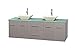 Wyndham Collection Centra 72" Double Bathroom Vanity in Grey Oak, Green Glass Countertop, Pyra Bone Porcelain Sinks & No Mirror