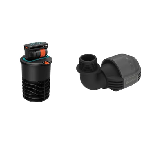 Gardena Versenk-Viereckregner OS 140: Bewässerungssystem für Flächen bis max 140 m² & Sprinklersystem L-Stück mit Außengewinde: Anschlussstück für Versenkregner am Rohrende, 25 mm x 3/4 Zoll