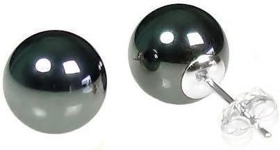 Trustmark 14K White Gold 10mm Created Black Hematine Ball Stud Post Earrings