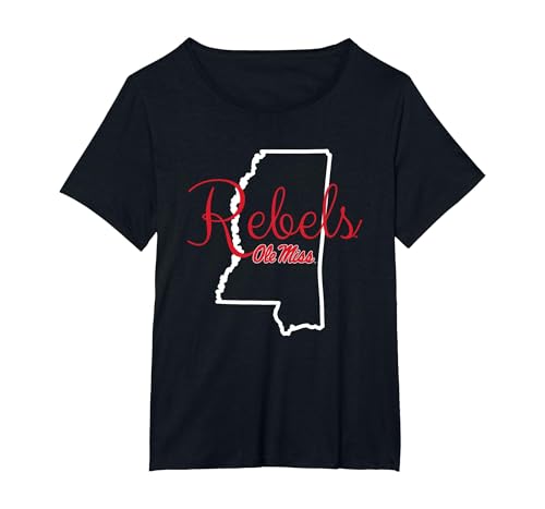Mississippi Ole Miss Rebels State Logo Officially Licensed T-Shirt, Women's Plus, Black, 3X