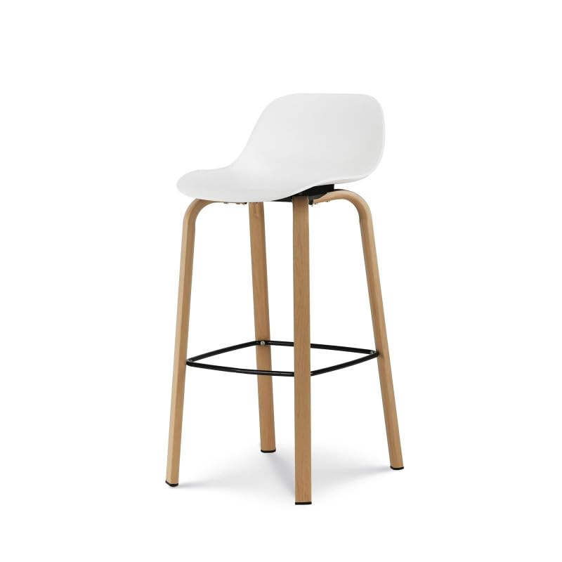 Kosmi Tabouret de Bar Blanc Style scandinave avec Pieds Effet Bois en métal - Hauteur 66cm