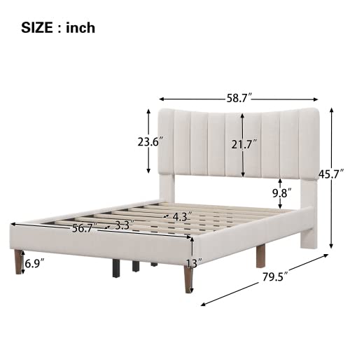 Anwick Full Size Bed Frame, Modern Upholstered Platform Bed With Vertical Channel Tufted Headboard, Heavy Duty Queen Bed Frames With Wood Slat Support, No Box Spring Needed,Cream (Full) #TOP1